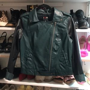 Faux leather mixed color biker style jacket